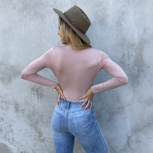 Simple Pleasures Long Sleeve Jersey Bodysuit in Blush - Dainty Hooligan