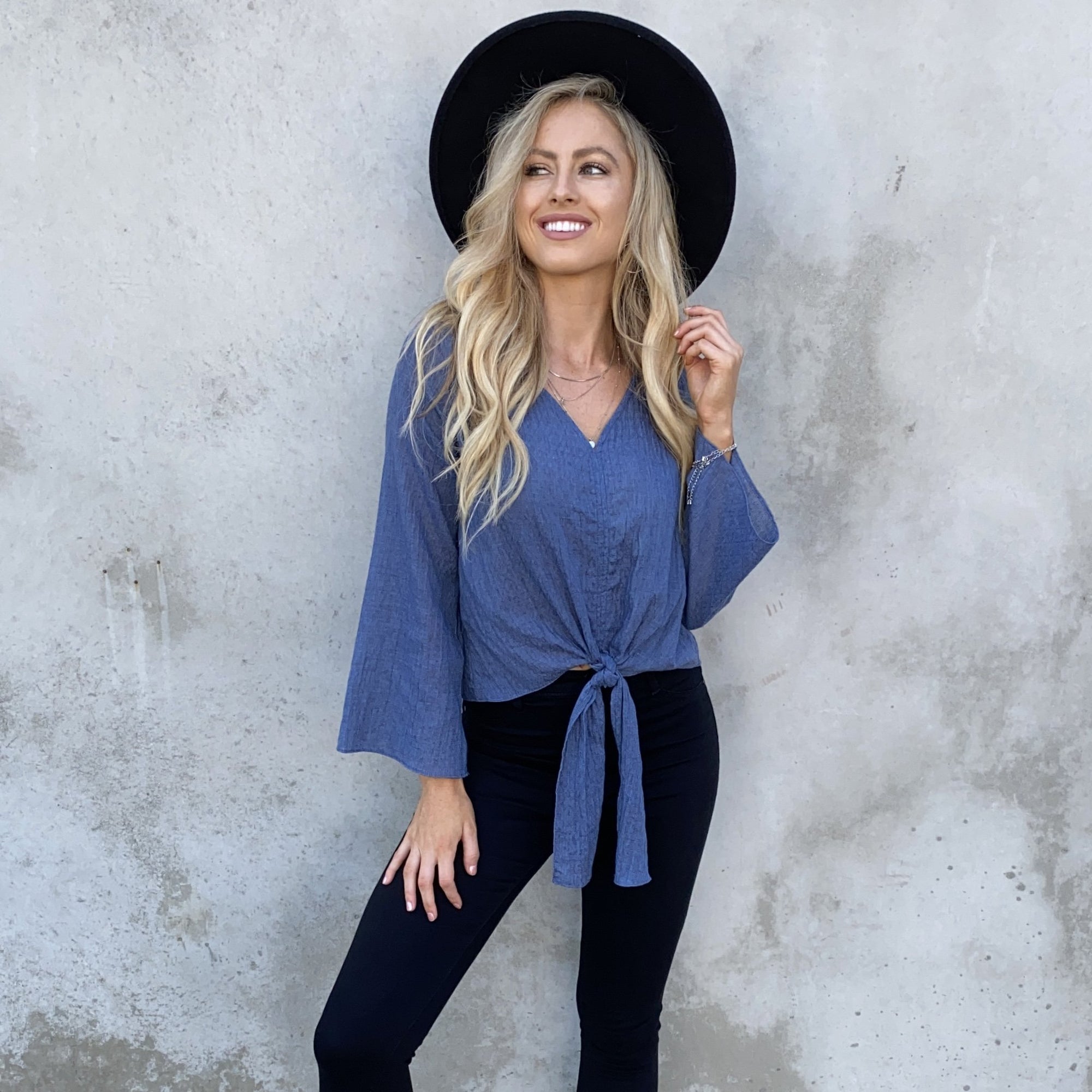 Never Back Down Blue Blouse - Dainty Hooligan