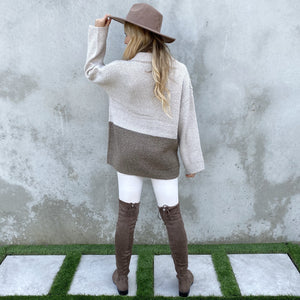 Natural Color Block Knit Button Up Sweater - Dainty Hooligan