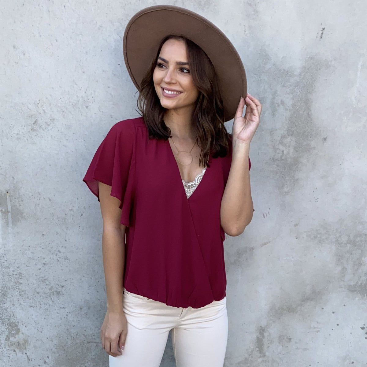 Dainty Philosophy Wrap Blouse in Wine - Dainty Hooligan