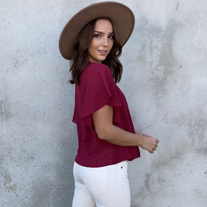 Dainty Philosophy Wrap Blouse in Wine - Dainty Hooligan