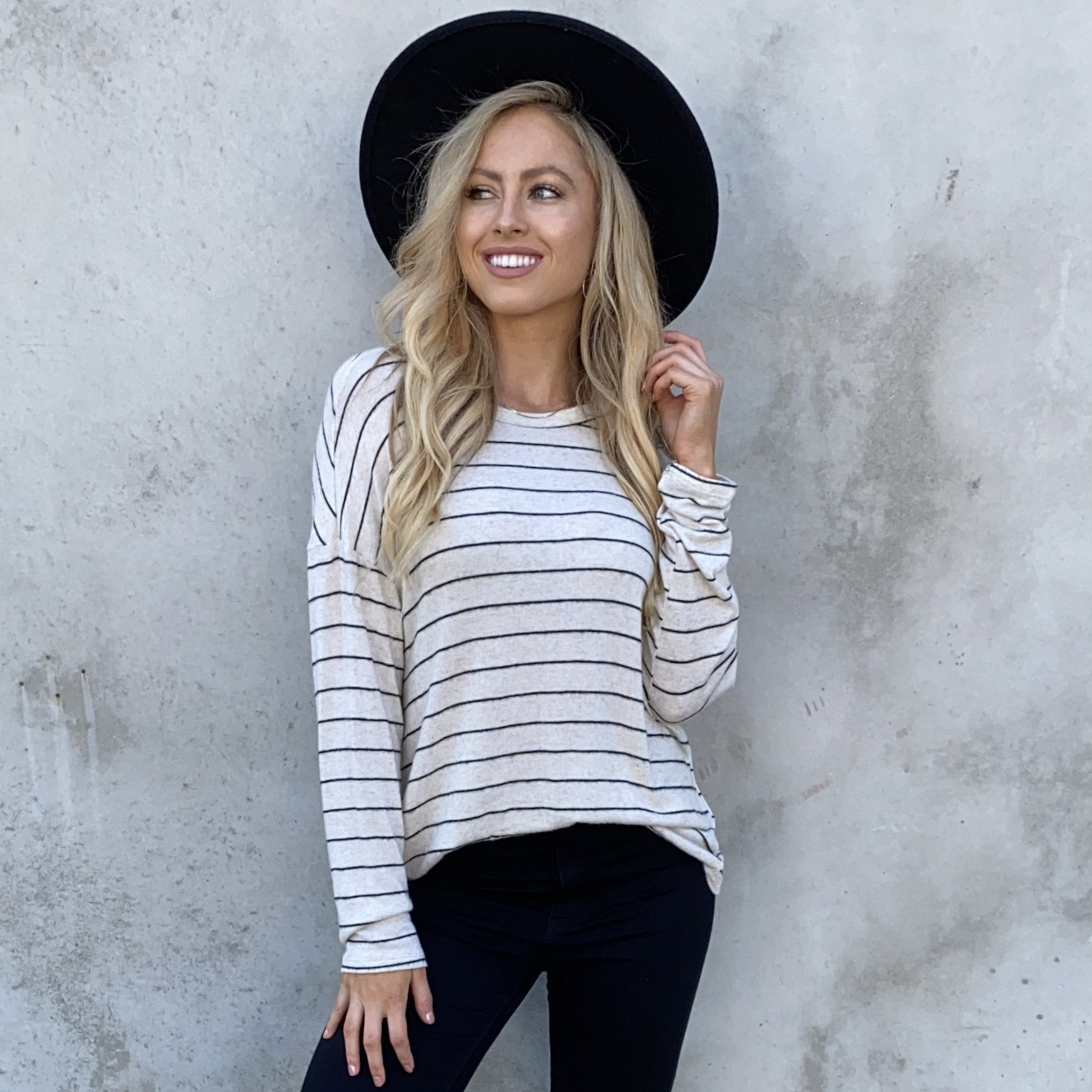 Elsa Fleece Stripe Back Sweater Top In Cream - Dainty Hooligan