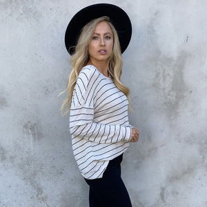 Elsa Fleece Stripe Back Sweater Top In Cream - Dainty Hooligan