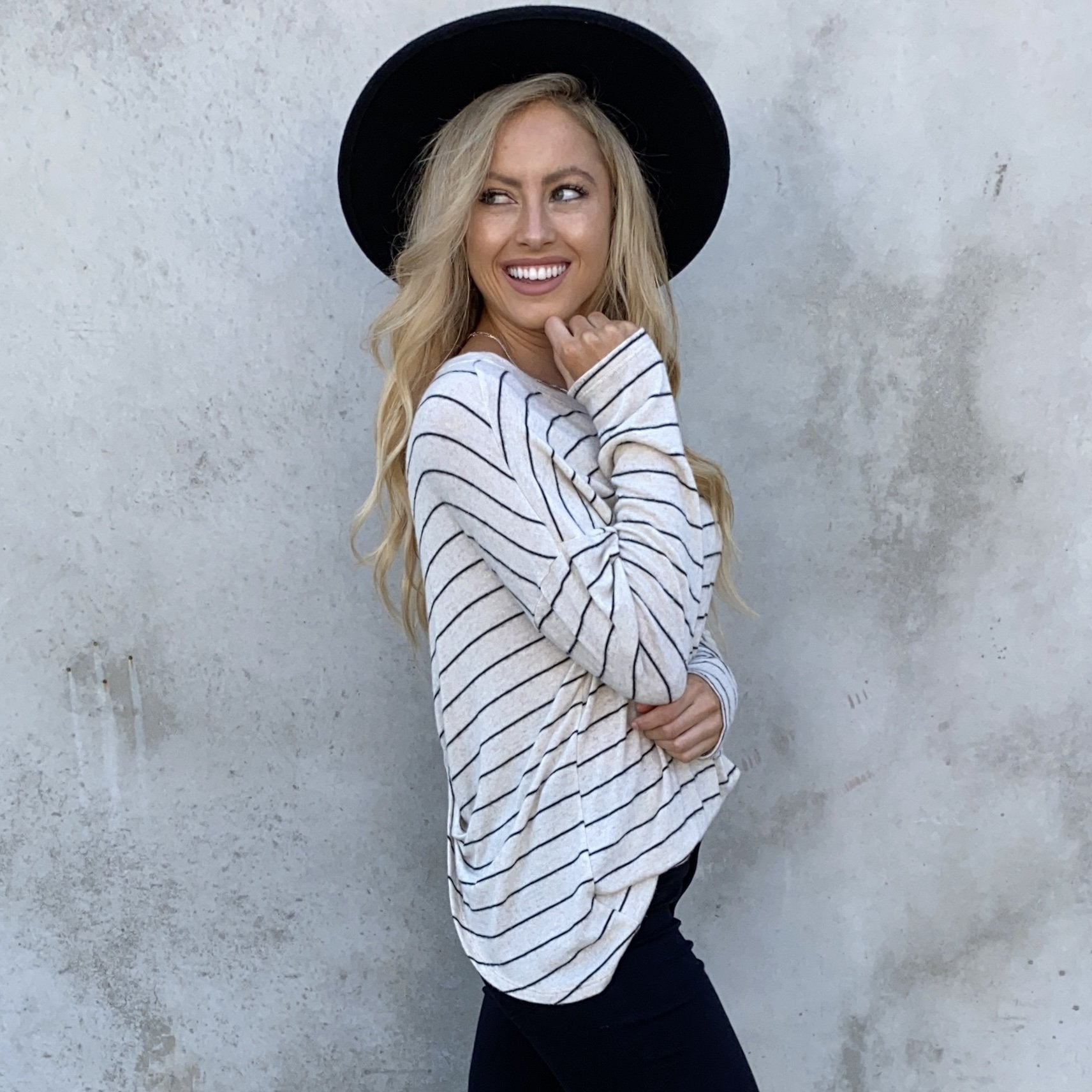 Elsa Fleece Stripe Back Sweater Top In Cream - Dainty Hooligan