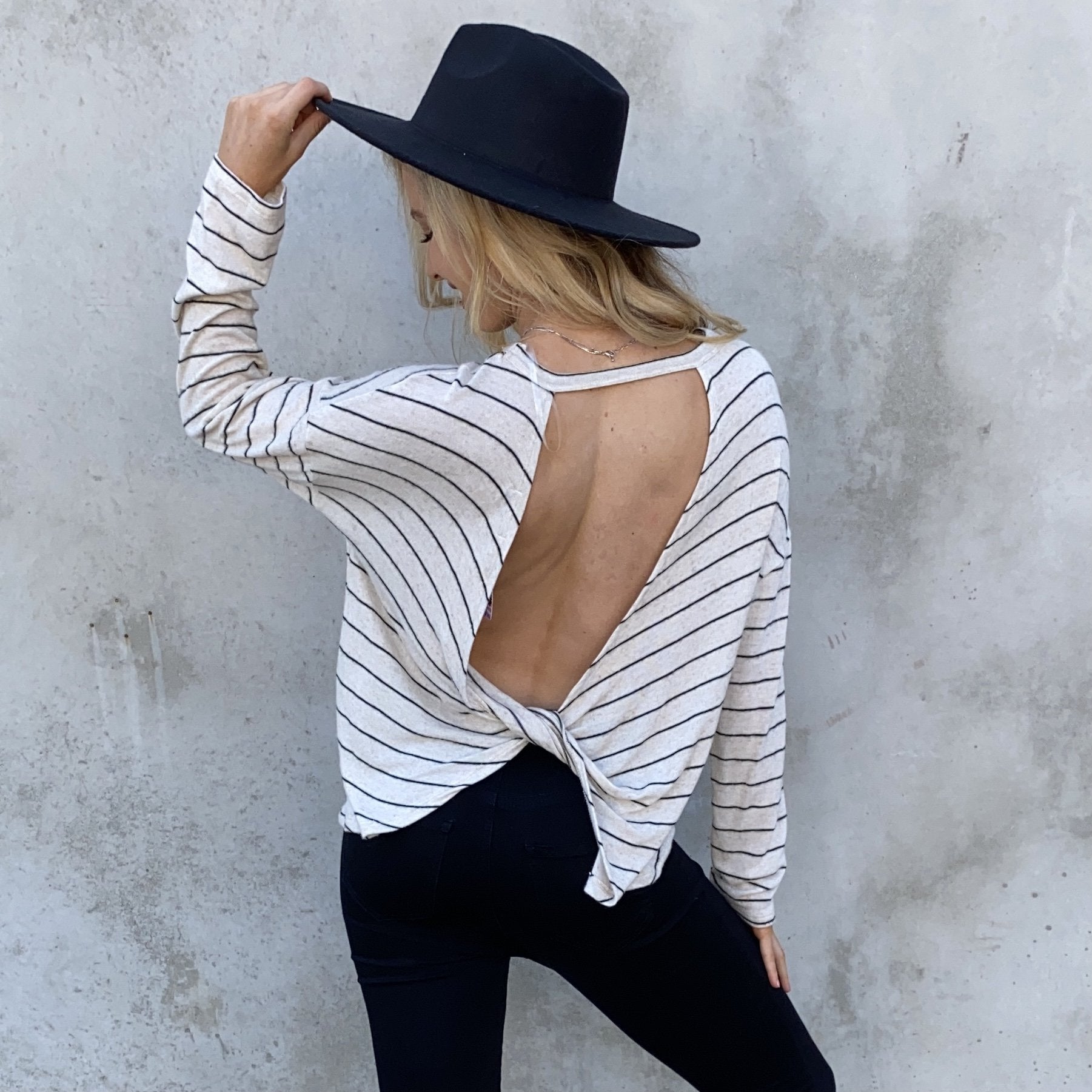 Elsa Fleece Stripe Back Sweater Top In Cream - Dainty Hooligan