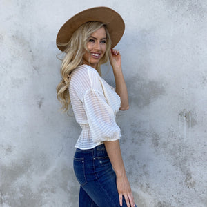 Every Season 3/4 Sleeve Texture Peplum Top in Ivory - Dainty Hooligan