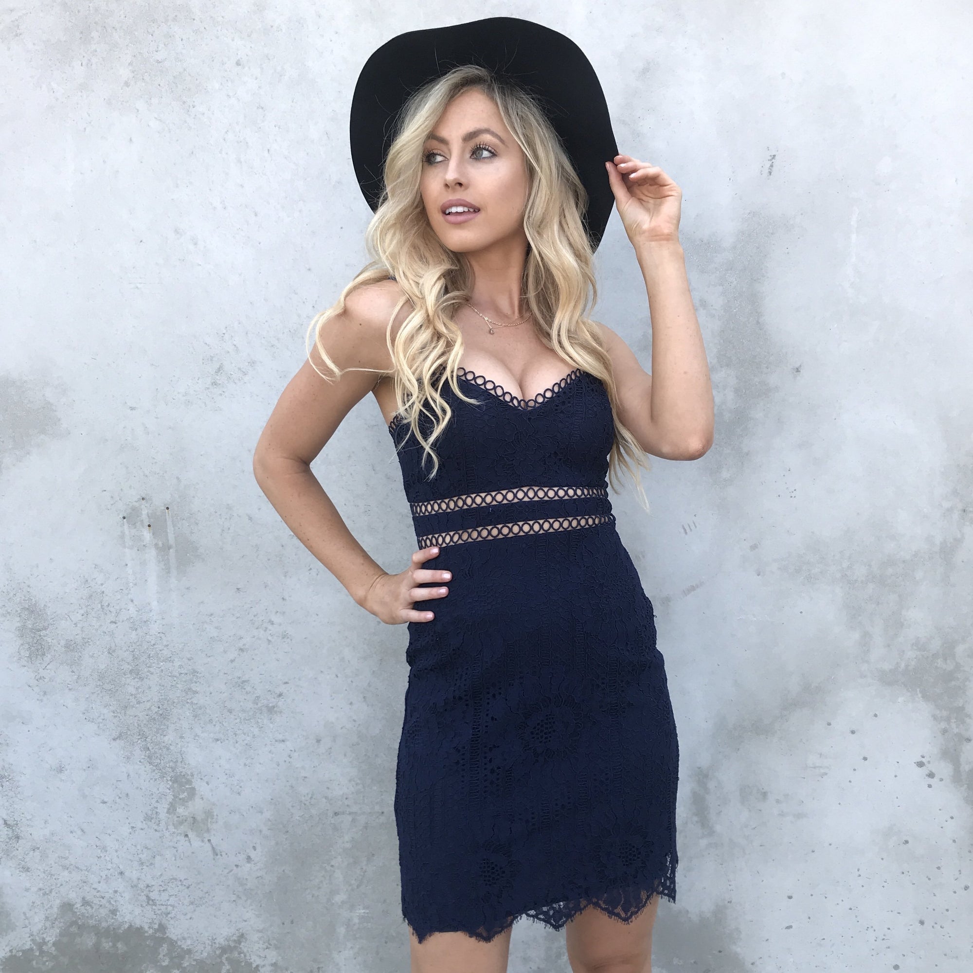 Endearing Love Navy Scallop Lace Dress