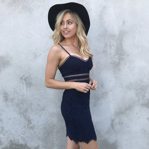 Endearing Love Navy Scallop Lace Dress - Dainty Hooligan