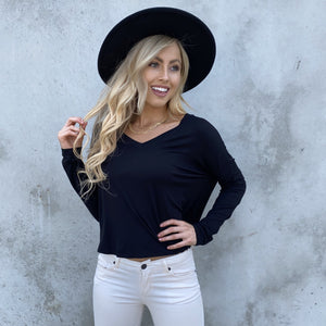 In Demand Long Sleeve Jersey Black Top - Dainty Hooligan