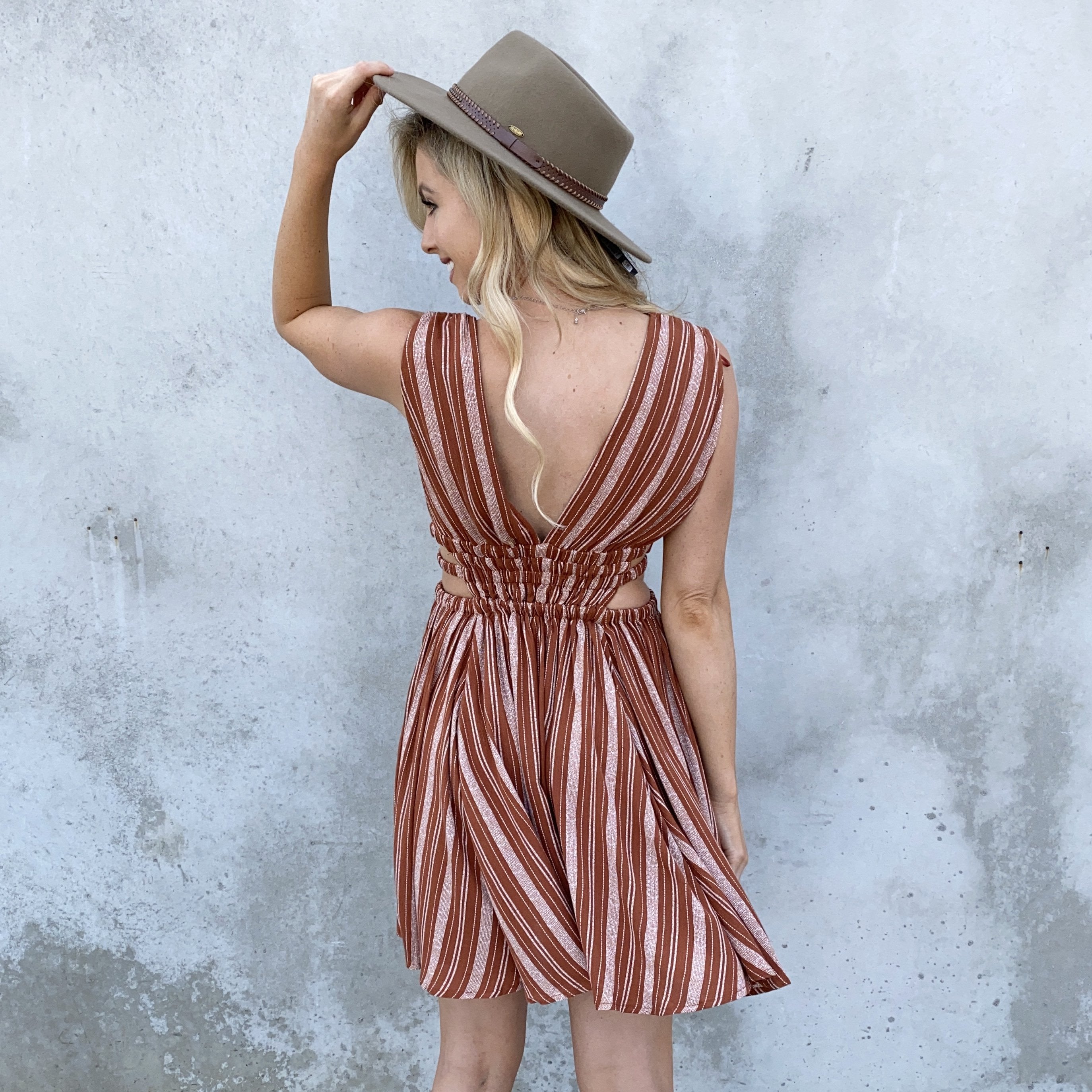 Harper Stripe Skater Dress in Rust - Dainty Hooligan