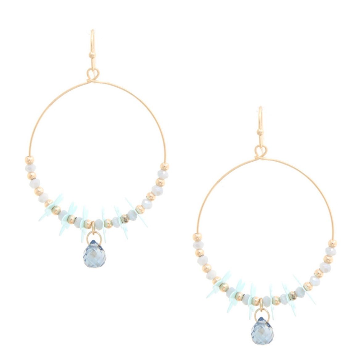 Opalescent Dainty Flower Hoop Earrings in Blue