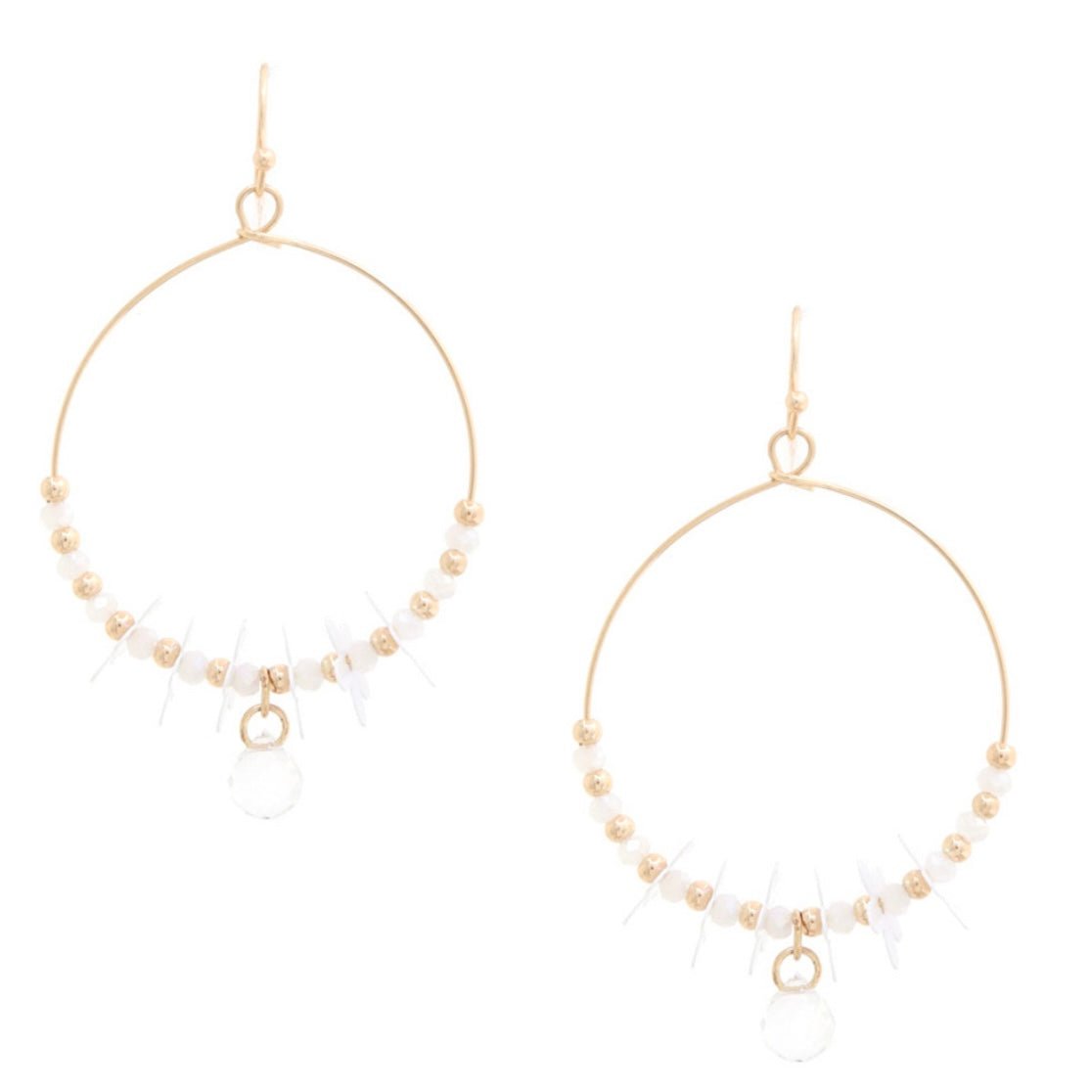 Opalescent Dainty Flower Hoop Earrings in White