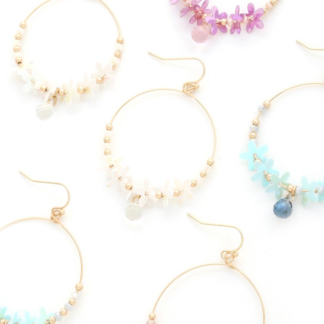 Opalescent Dainty Flower Hoop Earrings in Blue