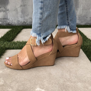 Lolita Ankle Wedges in Sand - Dainty Hooligan