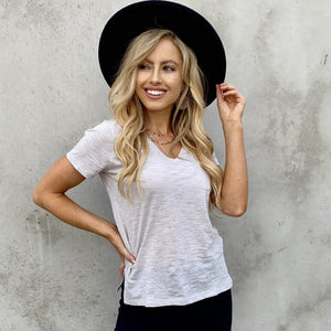 Mindy Basic V-Neck Tee In Charcoal Grey - Dainty Hooligan