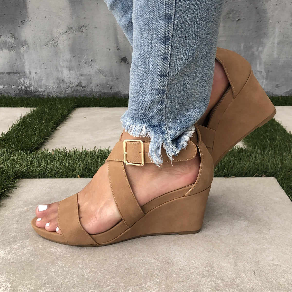 Lolita Ankle Wedges in Sand - Dainty Hooligan