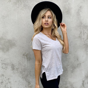 Mindy Basic V-Neck Tee In Charcoal Grey - Dainty Hooligan