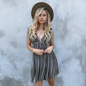 Harper Stripe Skater Dress in Olive - Dainty Hooligan