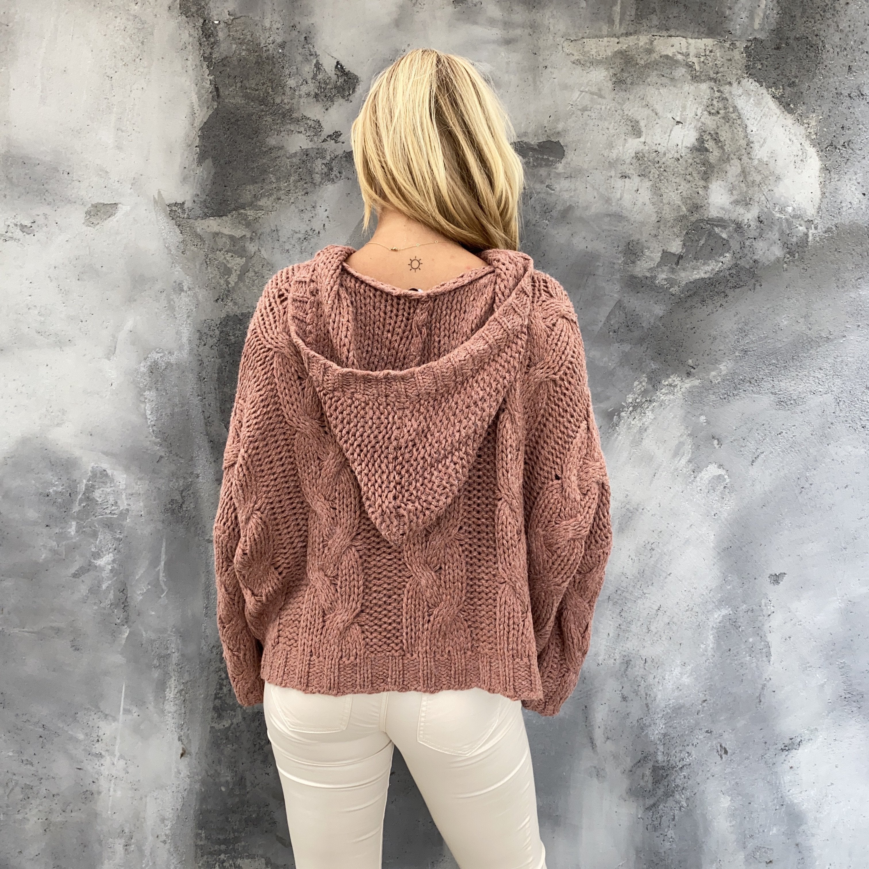 Moonlight Jade Cable Textured Baggy Solid Hoodie