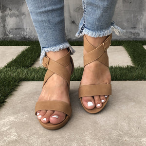 Lolita Ankle Wedges in Sand - Dainty Hooligan