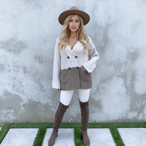 Natural Color Block Knit Button Up Sweater - Dainty Hooligan