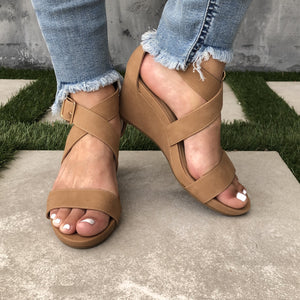 Lolita Ankle Wedges in Sand - Dainty Hooligan