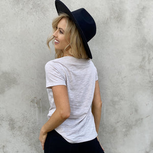 Mindy Basic V-Neck Tee In Charcoal Grey - Dainty Hooligan