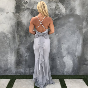 Fell In Love Bow Back Grey Maxi Dress - Dainty Hooligan