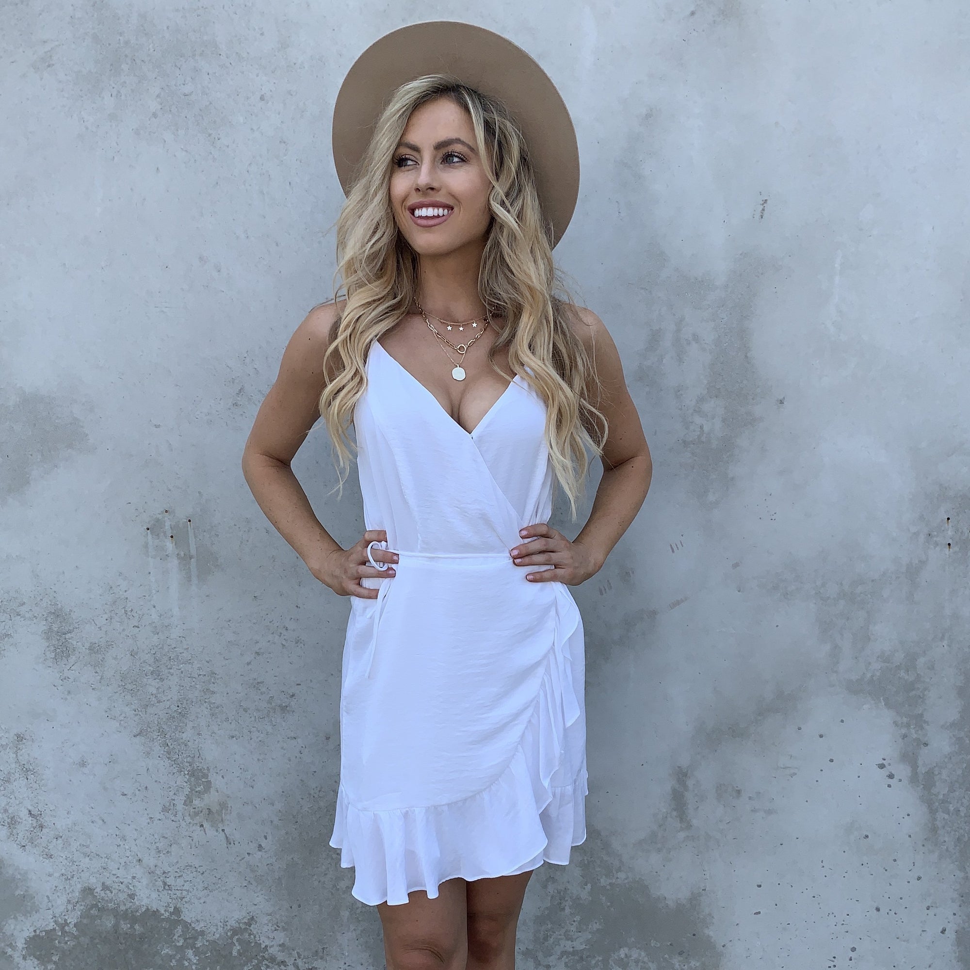 white stretchy dress Sleek Plunge A-Line Stealing the spotlight will be easy when you wear a stand White Midi Dress with Off-Shoulder
