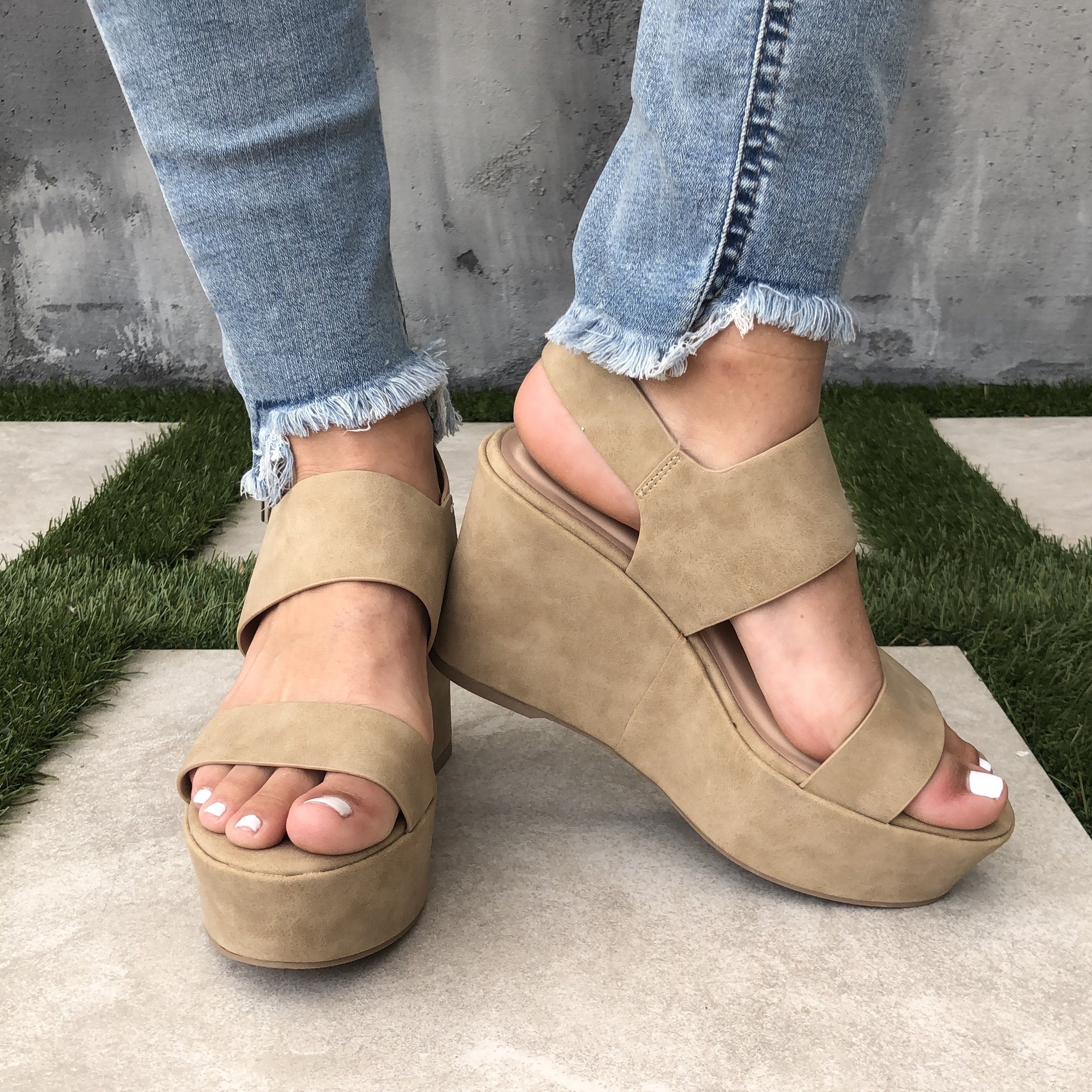 My Girl Platform Open Toe Wedges In Mocha - Dainty Hooligan