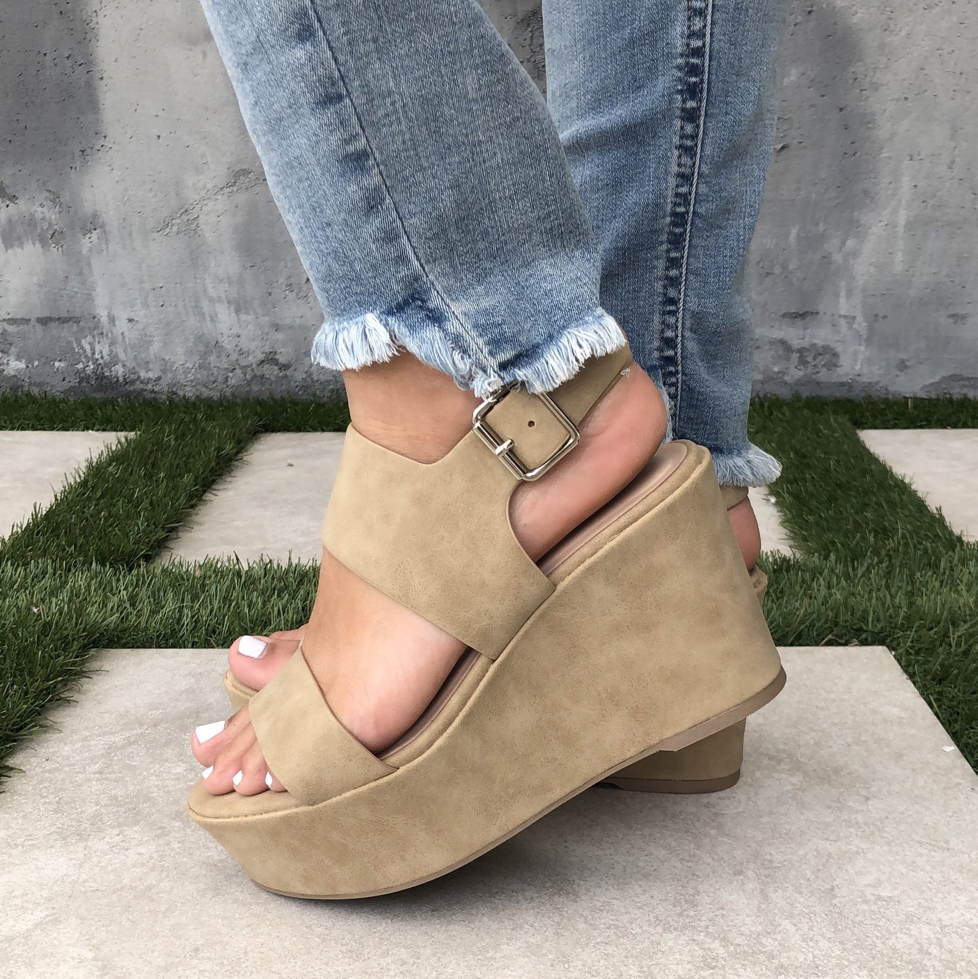 My Girl Platform Open Toe Wedges In Mocha - Dainty Hooligan