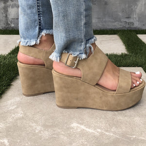 My Girl Platform Open Toe Wedges In Mocha - Dainty Hooligan