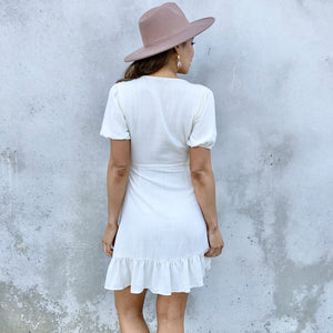 Let It Play Out Cream Linen Wrap Dress - Dainty Hooligan