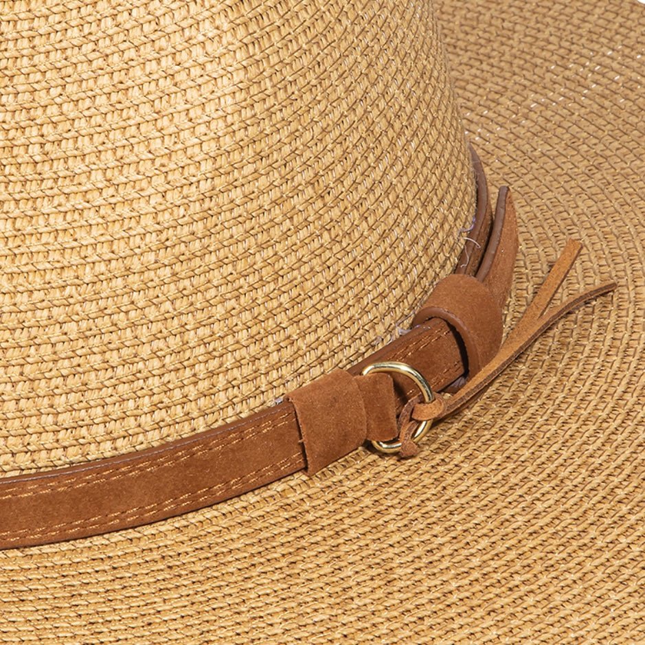 Fedora Straw Brim Hat with Tan Leather Belt