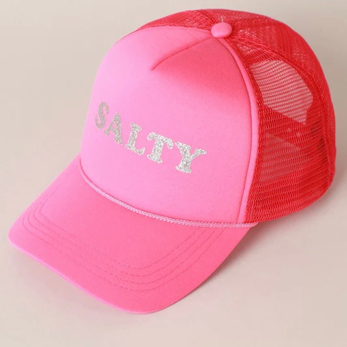 SALTY Silver Sparkle Trucker Hat in Hot Pink