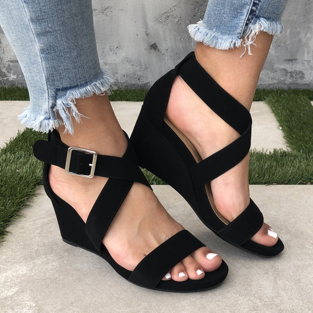 Lolita Ankle Wedges in Black - Dainty Hooligan