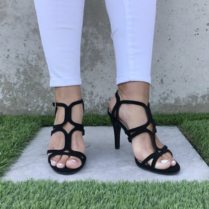 Elsa Diamond Cut Out Heels In Black - Dainty Hooligan