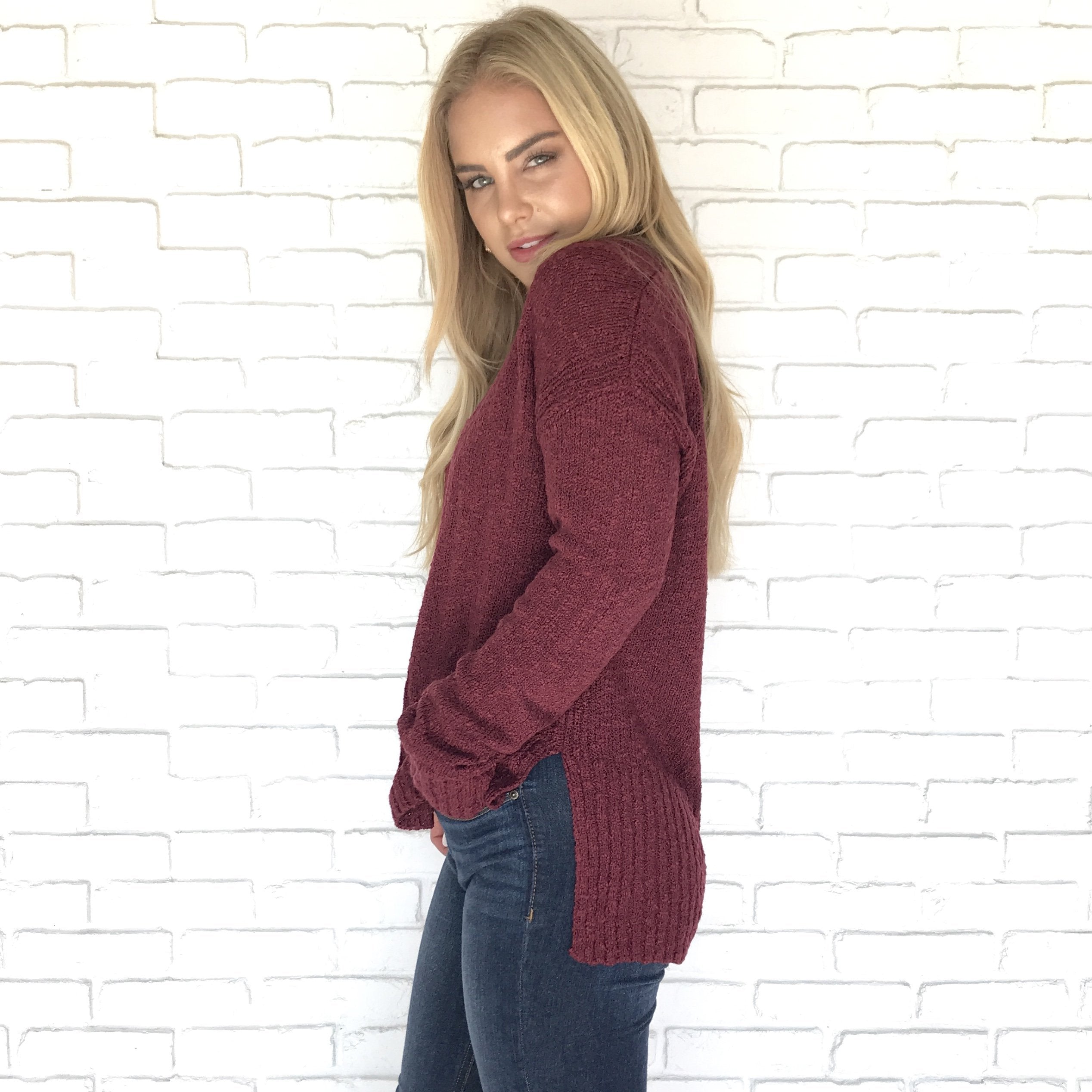 On An Adventure Wine Knit Sweater - Dainty Hooligan