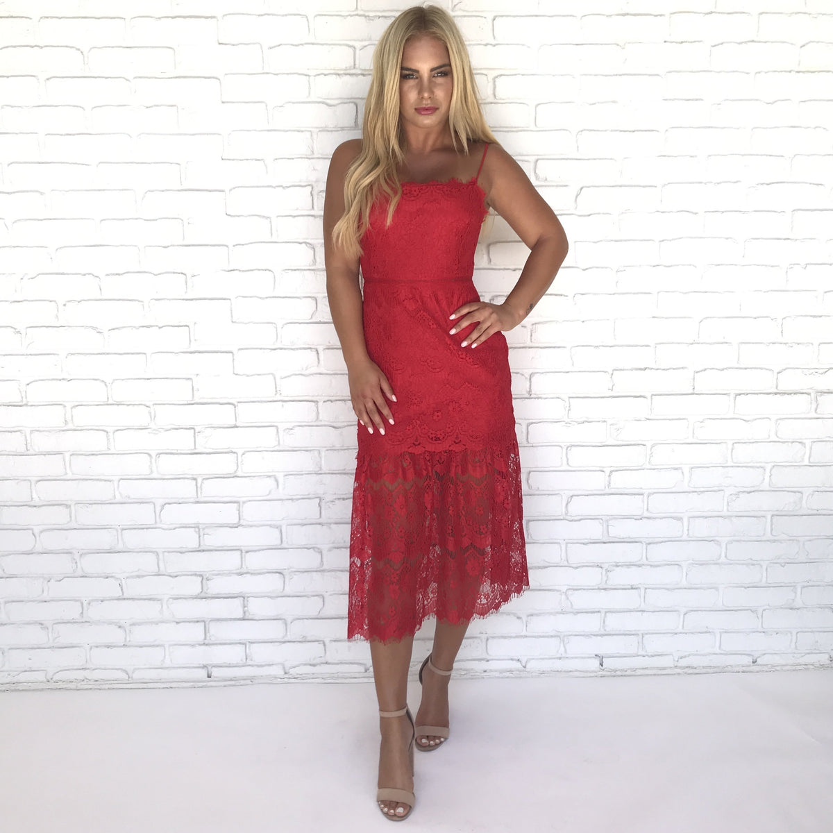 Flirting With Fire Lace Midi Dress - Dainty Hooligan