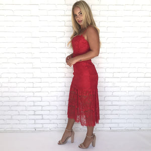 Flirting With Fire Lace Midi Dress - Dainty Hooligan