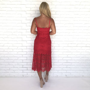 Flirting With Fire Lace Midi Dress - Dainty Hooligan