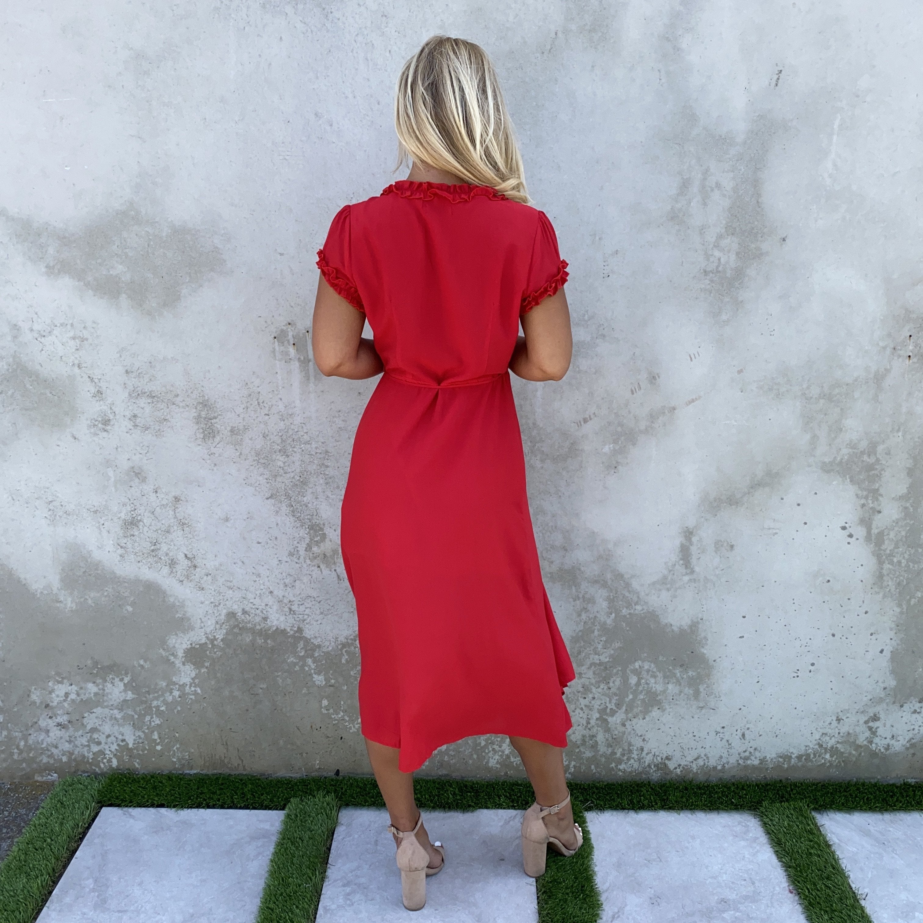 Sweet Fling Ruffle Wrap Dress in Red - Dainty Hooligan