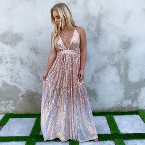 Light Up The Night Rose Gold Ombre Sequin Maxi Dress - Dainty Hooligan