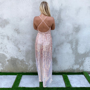 Light Up The Night Rose Gold Ombre Sequin Maxi Dress - Dainty Hooligan