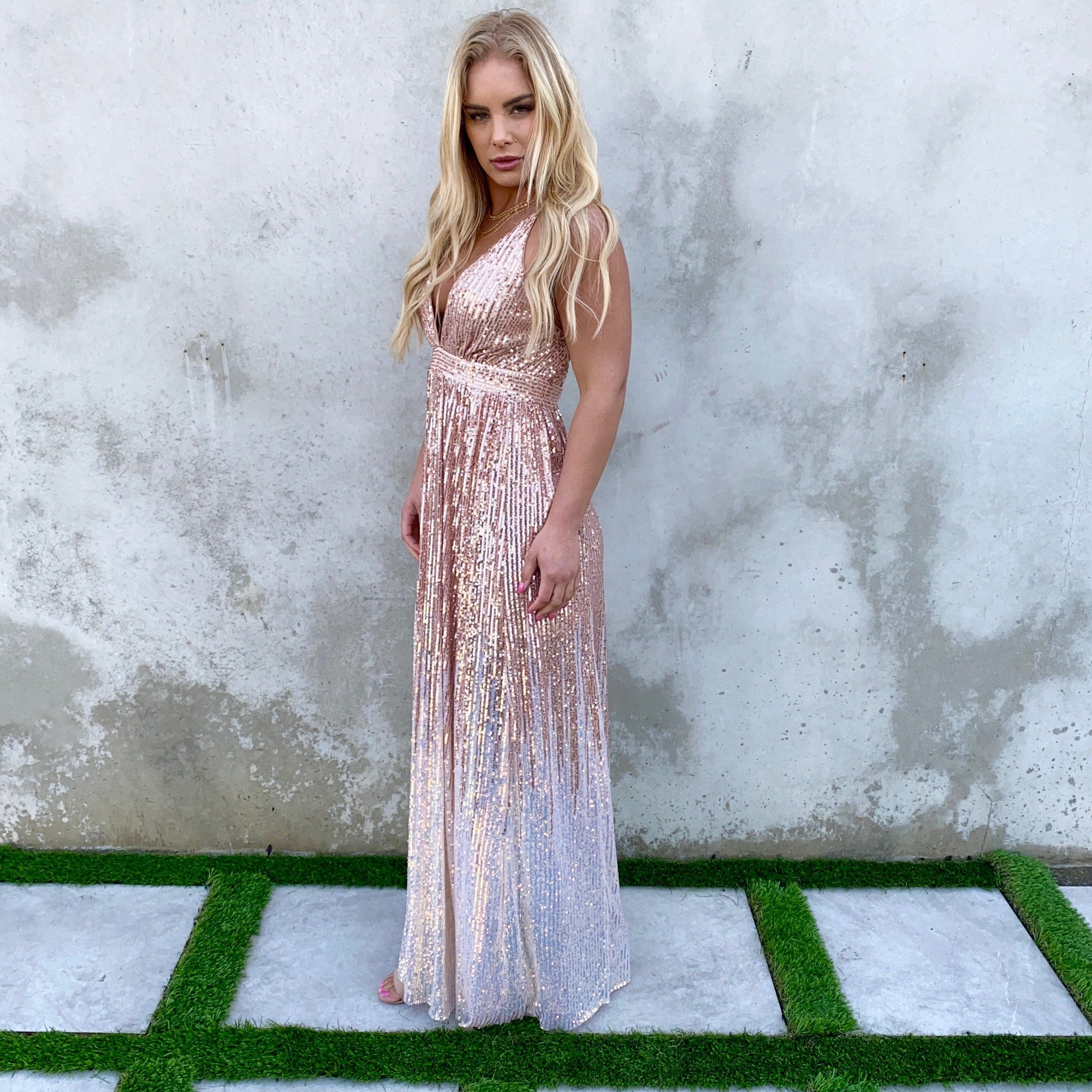 Light Up The Night Rose Gold Ombre Sequin Maxi Dress - Dainty Hooligan