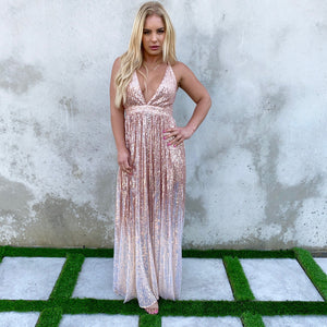 Light Up The Night Rose Gold Ombre Sequin Maxi Dress - Dainty Hooligan