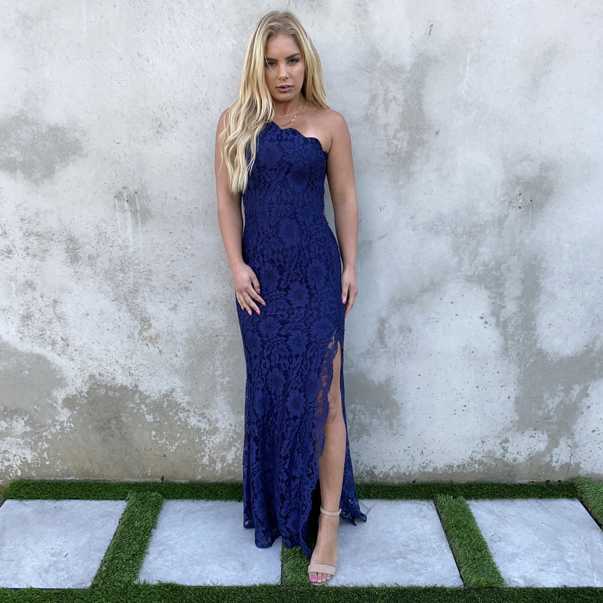 Scallop & Lace Maxi Navy Blue Dress - Dainty Hooligan