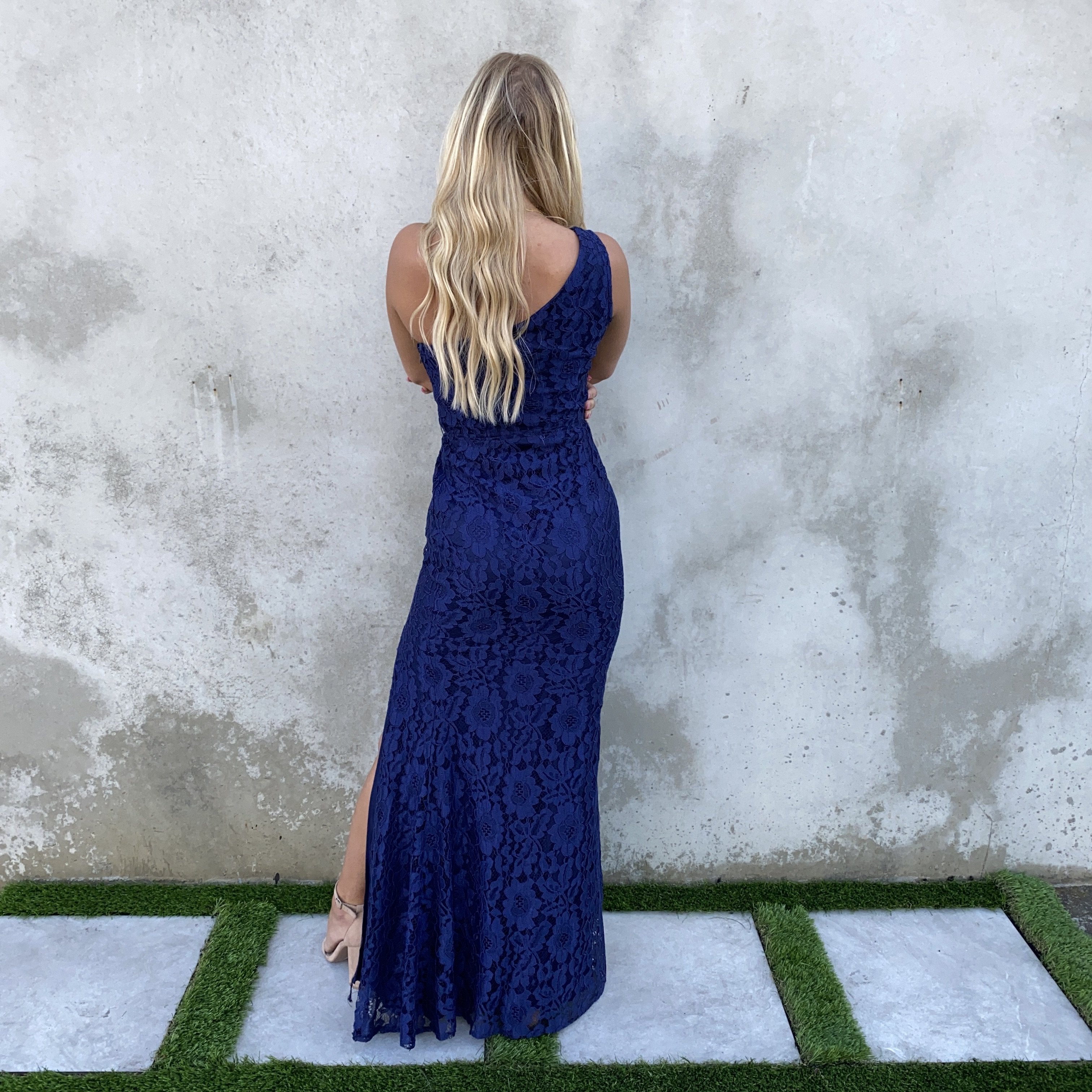 Scallop & Lace Maxi Navy Blue Dress - Dainty Hooligan