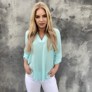 Nine to Five 3/4 Sleeve Mint Blouse - Dainty Hooligan