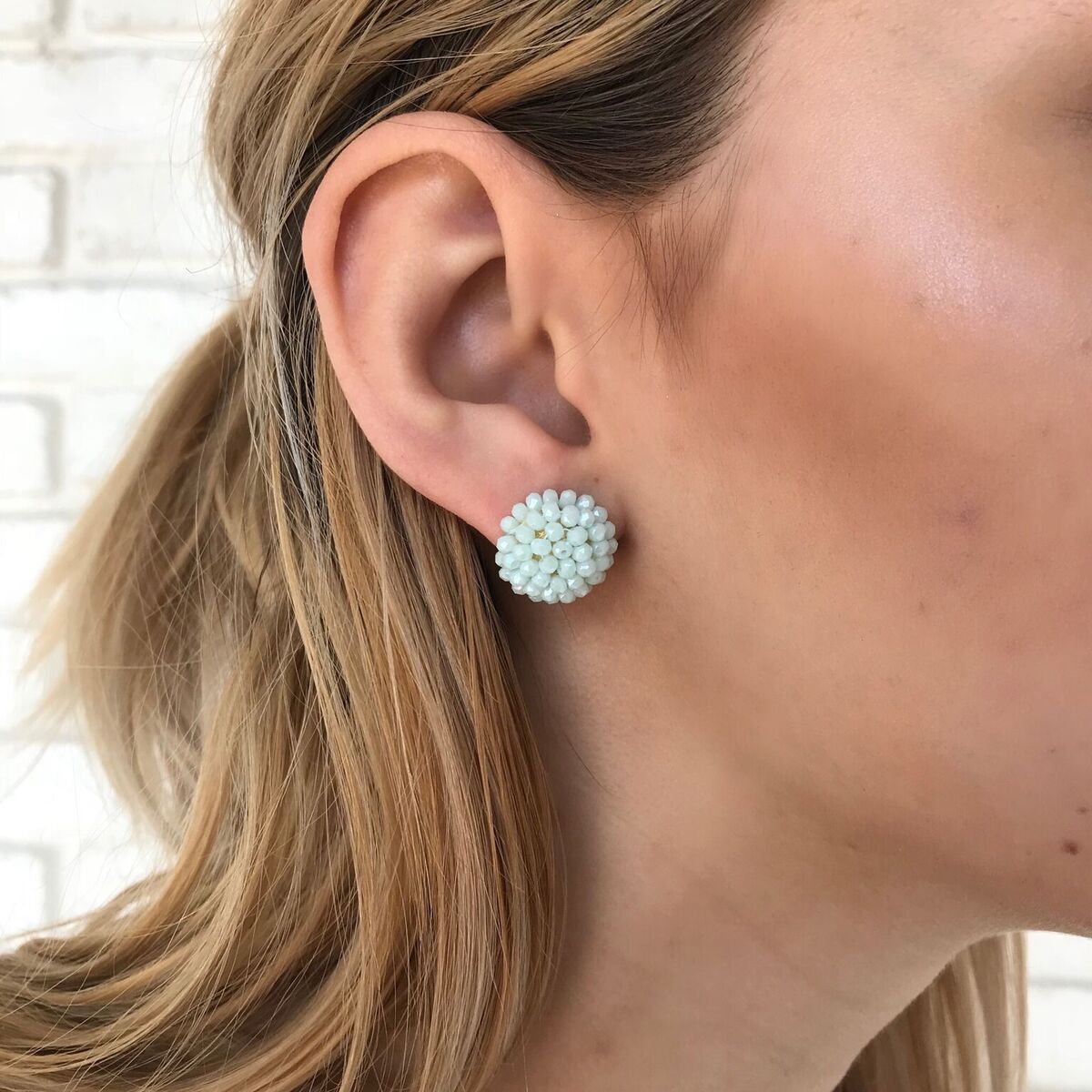 In Full Bloom Beaded Stud Earrings in Mint - Dainty Hooligan